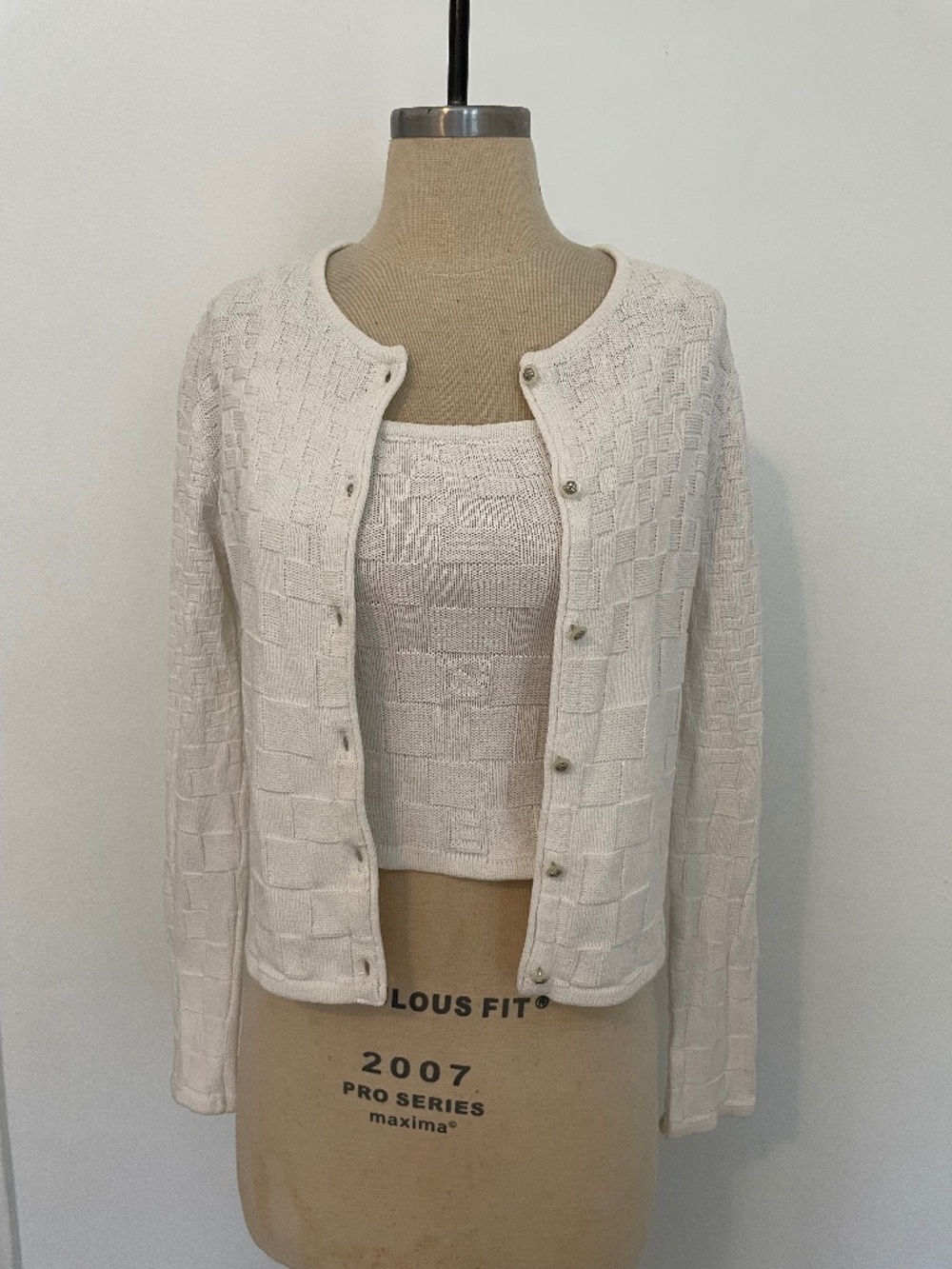 Vintage 90s Versace Jeans Couture Sweater Tank Set White Cotton Basketweave XS
